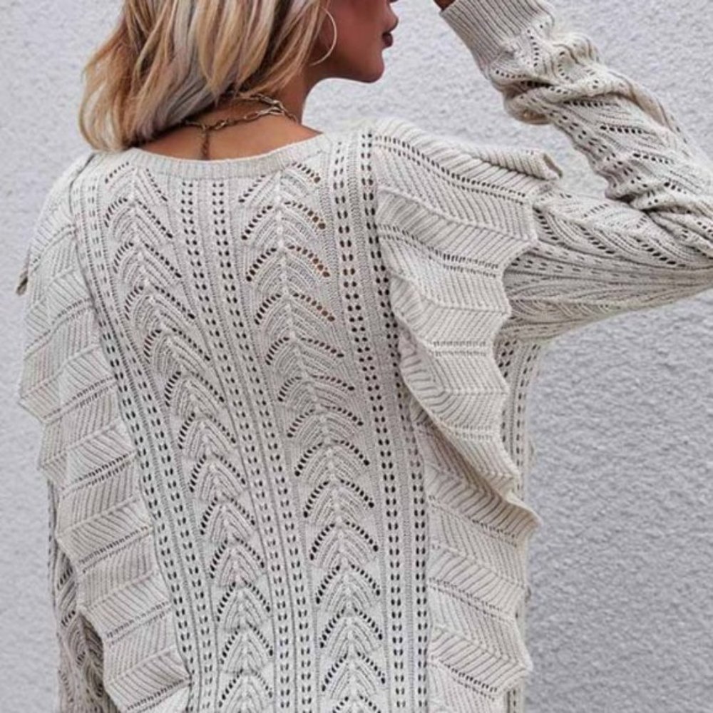 ✨ BEIGE - RUFFLE DETAIL SWEATER TOP✨ - Picture 2 of 3